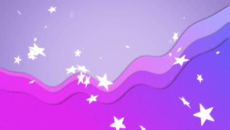 Animation-of-white-stars-falling-over-purple-waves-on-lilac-background