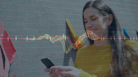 Animation-of-data-processing-over-woman-using-smartphone