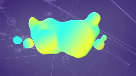 Animation-of-glowing-blob-with-networks-of-connections-on-purple-background