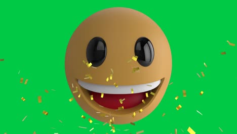 Animation-Von-Konfetti,-Die-über-Das-Lächelnde-Emoji-Emoticon-Symbol-Auf-Dem-Grünen-Bildschirm-Fällt