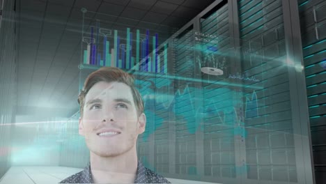 Animation-of-data-processing-over-smiling-businessman-and-computer-servers