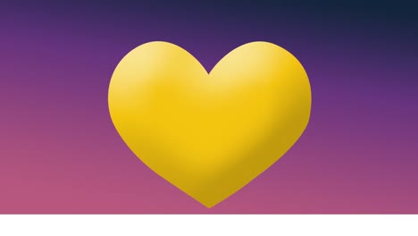 Animation-Von-Rotem-Konfetti,-Das-über-Gelbes-Herz-Emoji-Auf-Violettem-Hintergrund-Fliegt