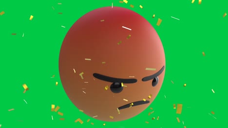 Animation-of-confetti-falling-over-angry-emoji-emoticon-icon-on-green-screen-background