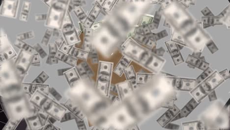 Animation-of-floating-dollars-over-bag-with-money