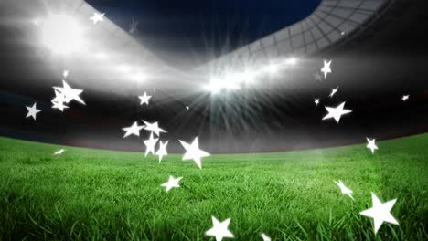 Animation-of-stars-floating-over-sports-stadium-at-night