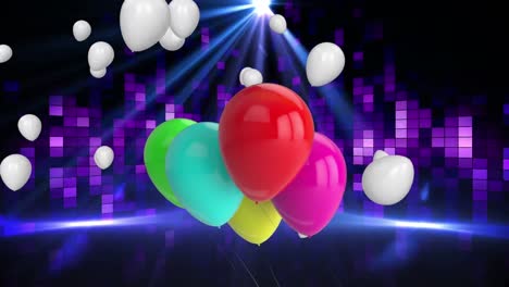 Animation-Von-Luftballons,-Die-über-Discolichtern-Schweben