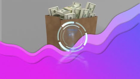 Animation-Des-Ladens-Eines-Kreises-über-Einer-Brieftasche-Mit-Geld