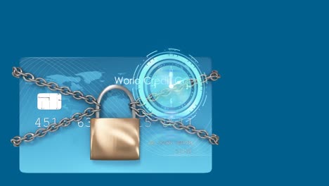 Animation-of-clock-over-bank-card-with-padlock-and-chains