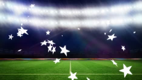 Animación-De-Estrellas-Flotando-Sobre-El-Estadio-Deportivo-Por-La-Noche.