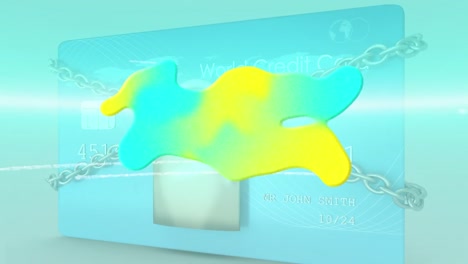 Animation-Von-Bunten-Flecken-Und-Datenverarbeitung-über-Bankkarte-Mit-Kette-Und-Vorhängeschloss