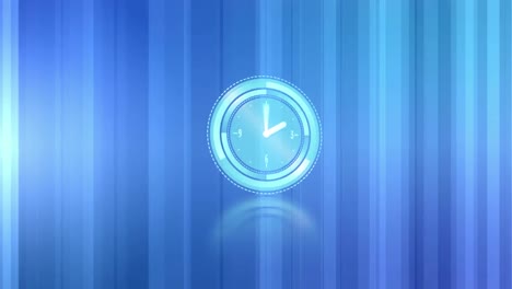Neongrüne-Digitaluhr-Tickt-Vor-Blauem,-Gestreiftem-Hintergrund
