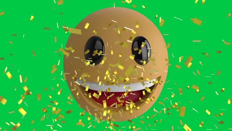 Animation-of-confetti-falling-over-laughing-emoji-emoticon-icon-on-green-screen-background