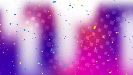 Colorful-confetti-falling-over-abstract-purple-shapes-against-blurred-background