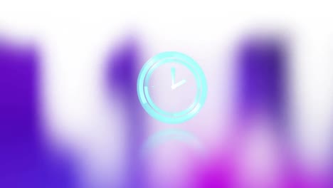 Neon-green-digital-clock-ticking-over-abstract-blue-shapes-against-blurred-background