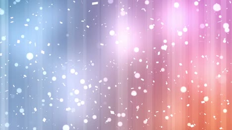 White-confetti-and-white-spots-against-pink-and-blue-gradient-striped-background