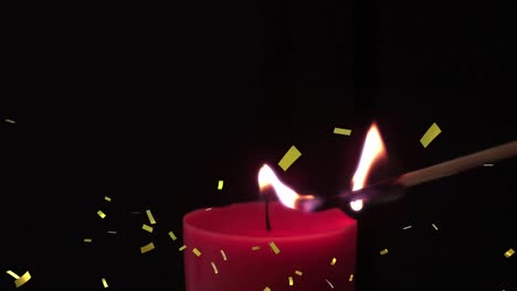 Animation-of-confetti-falling-over-candles-and-match