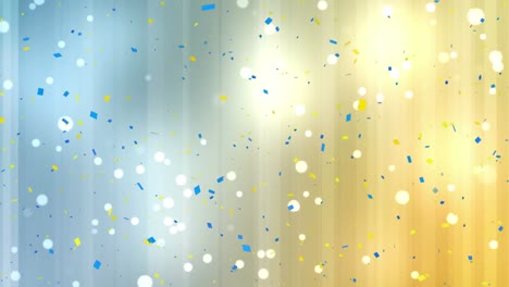 Animation-of-white-dots-and-glitter-floating-over-colorful-digital-background