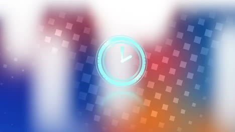 Animation-of-clock-moving-fast-on-digital-colorful-background