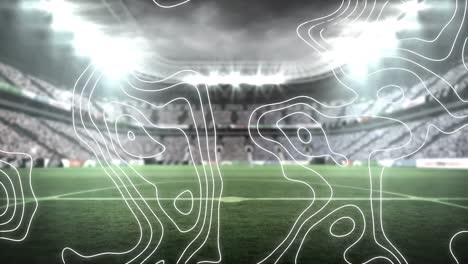 Animation-of-white-map-lines-moving-over-sports-stadium