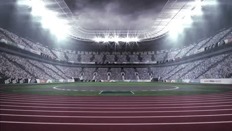 Animation-of-burning-layer-over-flashing-lights-in-sports-stadium