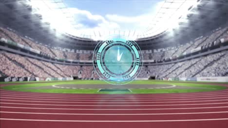 Animation-of-clock-moving-fast-over-sports-stadium