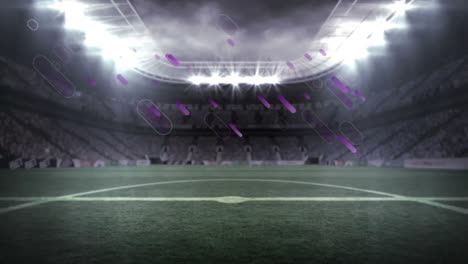 Animation-of-purple-light-trails-falling-over-sports-stadium