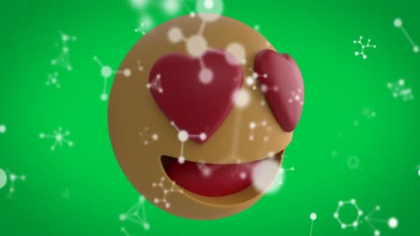 Animation-Des-Liebes-Emoji-Symbols-über-Fallenden-Verbindungen-Auf-Grünem-Hintergrund