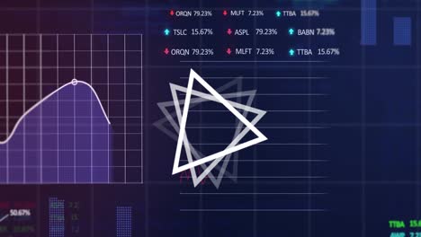 Abstrakte-Dreieckige-Form-über-Börsen--Und-Finanzdatenverarbeitung-Auf-Blauem-Hintergrund