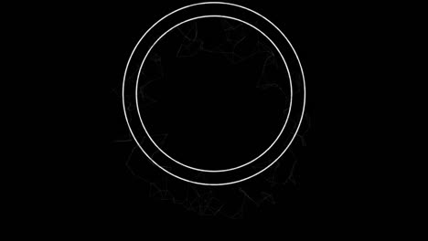 Animation-of-circles-and-moving-network-of-connections-over-black-background
