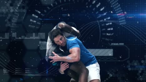 Animation-Von-Verbindungsnetzwerken-über-Rugbyspieler