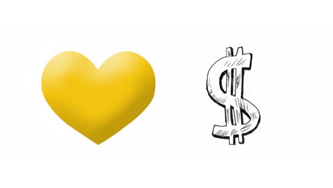 Animation-Von-Herz--Und-Dollar-Emoji-Symbolen-Für-Soziale-Medien-Auf-Weißem-Hintergrund