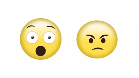 Animation-Von-überraschten-Und-Wütenden-Emoji-Social-Media-Emoji-Symbolen-Auf-Weißem-Hintergrund