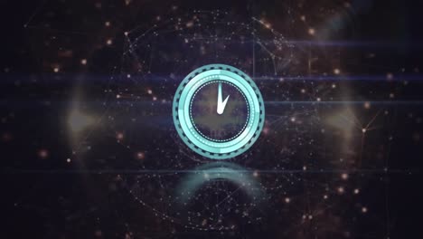 Animation-Der-Tickenden-Uhr-über-Ein-Netzwerk-Von-Verbindungen