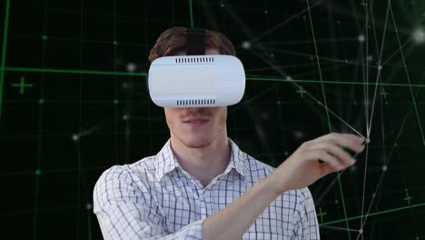Animation-Eines-Geschäftsmannes-Mit-VR-Headset-Und-Netzwerk-Von-Verbindungen-über-Die-Datenverarbeitung