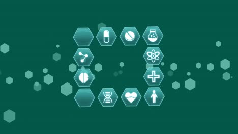 Animation-of-medical-icons-over-green-background