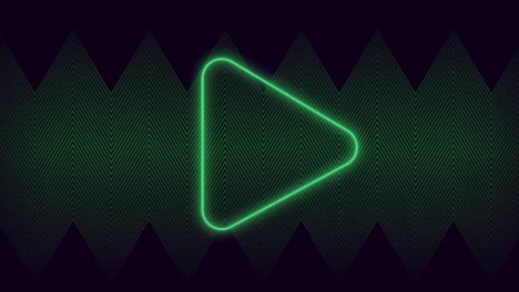Animation-of-green-play-triangle-symbol,-over-green-zigzag-lines-moving-on-black