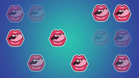 Animation-of-lips-repeated-on-blue-background