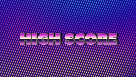 Animation-of-high-score-text-in-metallic-letters-over-glowing-blue-to-pink-stripes