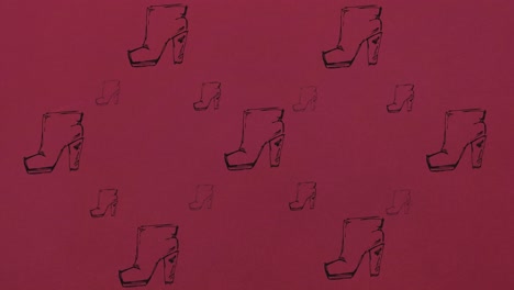 Animation-of-high-heels-repeated-on-red-background