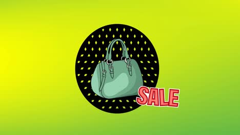 Animation-of-sale-text-handbag-on-green-background