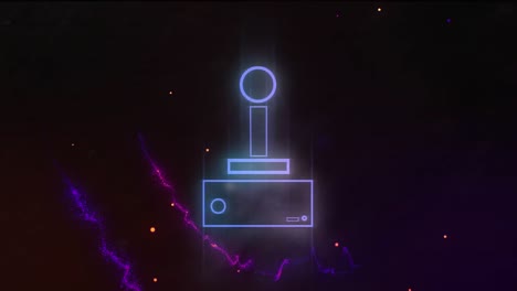 Animation-Eines-Gaming-Joysticks-Mit-Bunten-Lichtspuren-Auf-Schwarzem-Hintergrund