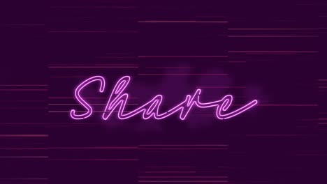 Animation-of-text,-share,-in-pink-neon,-on-dark-background