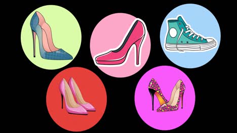 Animation-of-shoes-and-high-heels-on-black-background