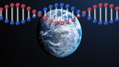 Animation-Eines-DNA-Strangs,-Der-Sich-über-Den-Globus-Dreht