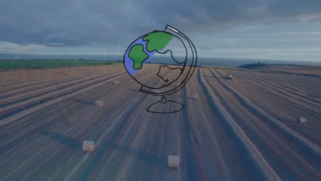 Animation-of-globe-over-agriculture-field