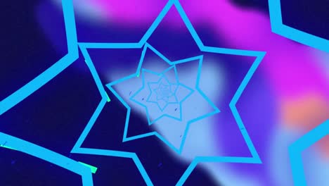 Animation-of-kaleidoscope-blue-shapes-spinning-on-vibrant-background
