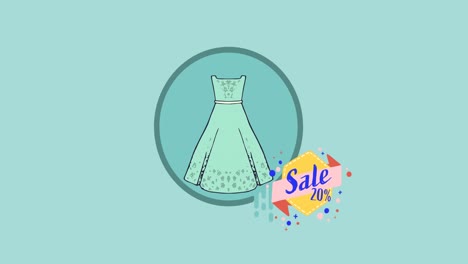 Animation-of-sale-text-and-dress-on-green-background