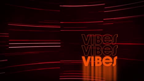 Animation-of-text-vibes,-in-orange-with-red-and-pink-lines-moving-on-black-background