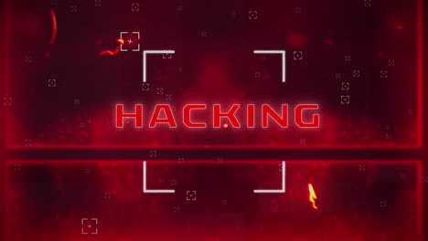 Animation-of-hacking-text-with-white-marker-over-glowing-red-background