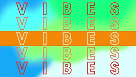 Animation-of-text-vibes,-in-orange,-over-green-and-blue-blurred-shapes,-on-white